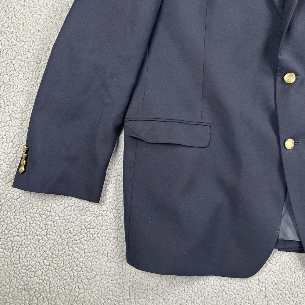 Chaps Gold Button Blazer Men 48L Navy Blue Wool Preppy Sport Coat Jacket
